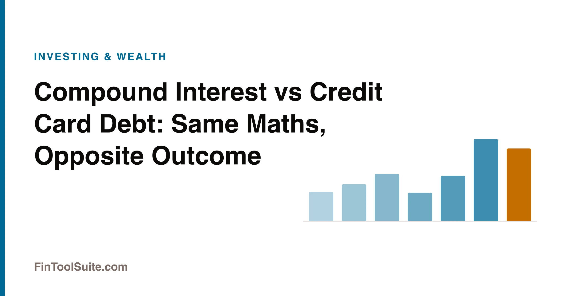 Two compounding curves from the same 5,000 starting balance, one rising as an investment and one rising faster as credit card debt